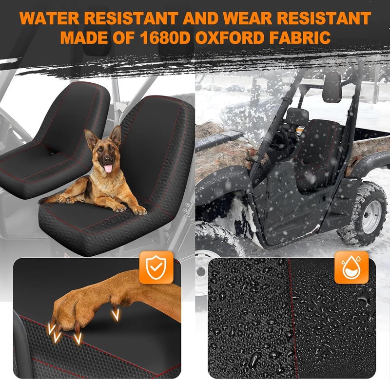BORDAN UTV Seat Cover for 2004-2021 Yamaha Rhino 700 660 450, Heavy Duty 1680D Waterproof Full Protection Outdoor Seat Cover Set(4 PCS) - Image 2